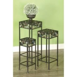 Outlet 😉 Olivia & May Set of 3 Metal and Ceramic Square Plant Stand with Bead Detailing Black - Olivia & May 🧨