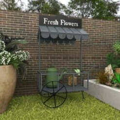 Best Sale 🔔 Olivia & May Small Metal Rectangular Rolling Garden Cart Plant Stand with Canopy and Fresh Flowers Black - Olivia & May ✨ -Planters Sales Store unnamed file 1022