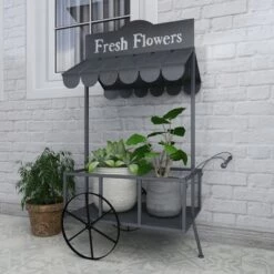 Best Sale 🔔 Olivia & May Small Metal Rectangular Rolling Garden Cart Plant Stand with Canopy and Fresh Flowers Black - Olivia & May ✨ -Planters Sales Store unnamed file 1024