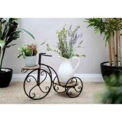 Coupon 🌟 Metal and Wood Novelty Bicycle Plant Stand with Wooden Platforms Brown - Olivia & May ❤️