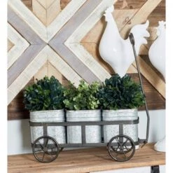 Buy 🤩 Olivia & May 16" Farmhouse Iron Vintage Wagon Novelty Planter Silver - Olivia & May 🔥