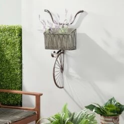 Best Pirce 👏 Olivia & May 37.5" Vintage Galvanized Steel Wall Tricycle Planter Gray - Olivia & May 😀