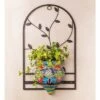 Brand new 😀 Wind & Weather Handcrafted Talavera-Style Terra Cotta Flat-Backed Wall Planter with Wrought Iron Hanger 🎉 -Planters Sales Store unnamed file 1242