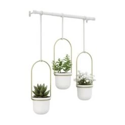 Buy 🥰 Triflora Hanging Planter White/Brass - Umbra 👍