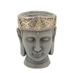 Wholesale ✔️ Sagebrook Home Buddha Head with Crown Resin Planter Gray 🎁 -Planters Sales Store unnamed file 1331