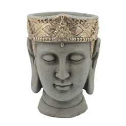 Wholesale ✔️ Sagebrook Home Buddha Head with Crown Resin Planter Gray 🎁 -Planters Sales Store unnamed file 1332