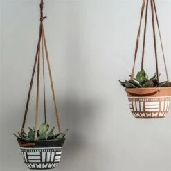 Coupon 😀 Natural Terracotta with Hand Painted Pattern and Faux Leather Straps Hanging Planter - Foreside Home & Garden 🎁