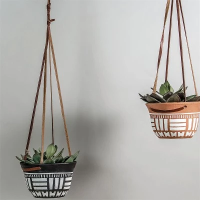 Coupon ๐ Natural Terracotta with Hand Painted Pattern and Faux Leather Straps Hanging Planter - Foreside Home & Garden ๐ 3 Coupon ๐ Natural Terracotta with Hand Painted Pattern and Faux Leather Straps Hanging Planter - Foreside Home & Garden ๐