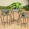 Promo ⌛ Gerson International Galvanized Metal Antique-Style Plant Holders with Stands,Set of 3 🎁