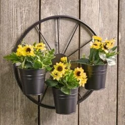 Coupon 🤩 The Lakeside Collection Lakeside Metal Wagon Wheel Garden Planter for Outdoors - Outdoor Fence Accent 🔥