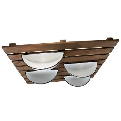 Promo 🧨 Rustic Slat Wood Wall Planter with Four Distressed White Enamel Pots - Foreside Home & Garden ✨ 4 Promo 🧨 Rustic Slat Wood Wall Planter with Four Distressed White Enamel Pots - Foreside Home & Garden ✨ - Image 2