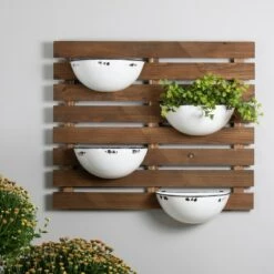 Promo 🧨 Rustic Slat Wood Wall Planter with Four Distressed White Enamel Pots - Foreside Home & Garden ✨ 12 Promo 🧨 Rustic Slat Wood Wall Planter with Four Distressed White Enamel Pots - Foreside Home & Garden ✨ -Planters Sales Store unnamed file 1391