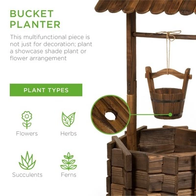 Best Sale โจ Best Choice Products Rustic Wooden Wishing Well Planter Outdoor Home Decor for Patio, Garden, Yard w/ Hanging Bucket ๐ 3 Best Sale โจ Best Choice Products Rustic Wooden Wishing Well Planter Outdoor Home Decor for Patio, Garden, Yard w/ Hanging Bucket ๐ - Image 2