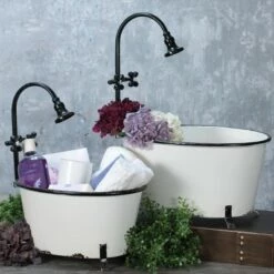Discount 🤩 Set of 2 Black Rim White Enamel Bathtub Planters - Foreside Home & Garden ⌛