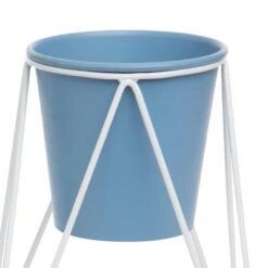 Best Pirce 🔥 Set of 2 Blue Metal Pots and White Plant Stands - Foreside Home & Garden 😀