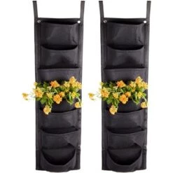 Wholesale βοΈ Juvale 2 Pack Black Fabric Wall Hanging Planters, 7 Pockets Plant Grow Bags, Indoor Outdoor Garden 39" x 11.8" π₯°