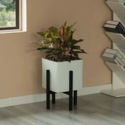 Outlet ๐ฏ Vintiquewise Indoor and Outdoor White Iron Planting Box with Black Wooden Frame โค๏ธ