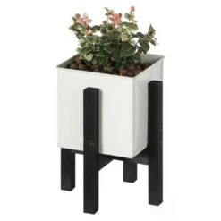 Outlet 💯 Vintiquewise Indoor and Outdoor White Iron Planting Box with Black Wooden Frame ❤️ -Planters Sales Store unnamed file 1641