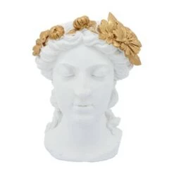 New 👍 Sagebrook Home Resin Flower Lady Bust Planter White/gold 😍