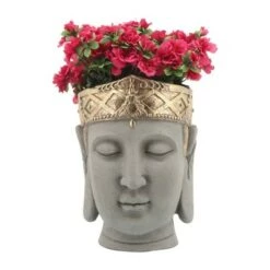 Coupon 🌟 Sagebrook Home 17" Polyresin Buddha Head Planter Gray/Gold 💯