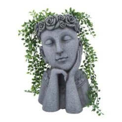Discount 😉 Sagebrook Home Resin Daydreaming Lady Planter Gray 🔥 -Planters Sales Store unnamed file 1696