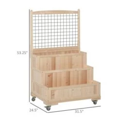 Outlet 👏 Outsunny 3-Tiers Wooden Raised Garden Bed with Wheels Trellis Back Storage Area Easy Movable for Flowers Herbs Natural 🧨 -Planters Sales Store unnamed file 178