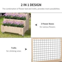 Outlet 👏 Outsunny 3-Tiers Wooden Raised Garden Bed with Wheels Trellis Back Storage Area Easy Movable for Flowers Herbs Natural 🧨 -Planters Sales Store unnamed file 179