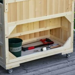 Outlet 👏 Outsunny 3-Tiers Wooden Raised Garden Bed with Wheels Trellis Back Storage Area Easy Movable for Flowers Herbs Natural 🧨 -Planters Sales Store unnamed file 180