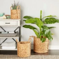 Discount ๐งจ Olivia & May Set of 3 Seagrass Wicker Basket Planters with Handles Natural - Olivia & May ๐ฅ