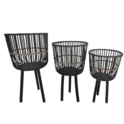 Budget ๐ Set of 3 Bamboo Footed Planters - Sagebrook Home Black ๐