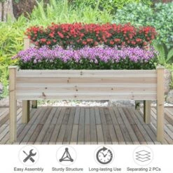 Promo 🔥 Outsunny 2 Tiers Fir Wooden Raised Garden Bed with Drainage Holes Elevated Planter Box Stand with Legs 2 Compartments and Sturdy Design 🌟 -Planters Sales Store unnamed file 210