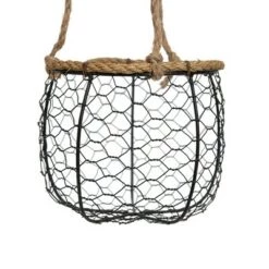 Wholesale 😉 Hanging Basket Black Metal & Jute Planter - Foreside Home & Garden 💯