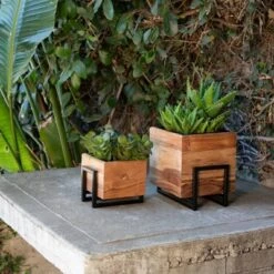 Outlet 🔔 Set of 2 Wood/Metal Square Planters Brown/Black - Sagebrook Home 😉 -Planters Sales Store unnamed file 2126
