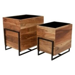 Outlet 🔔 Set of 2 Wood/Metal Square Planters Brown/Black - Sagebrook Home 😉 -Planters Sales Store unnamed file 2128