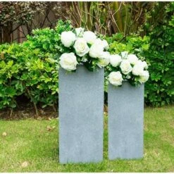 Coupon ❤️ Rosemead Home & Garden, Inc. Set of 2 Tall Square Lightweight Concrete Planters Slate Gray - Rosemead Home & Garden, Inc. 🔥