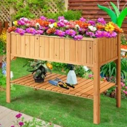 Brand new ⭐ Costway Raised Garden Bed Elevated Planter Box Shelf Standing Garden Herb Garden Wood 😍 -Planters Sales Store unnamed file 2245