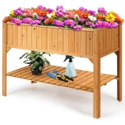 Brand new ⭐ Costway Raised Garden Bed Elevated Planter Box Shelf Standing Garden Herb Garden Wood 😍 -Planters Sales Store unnamed file 2252