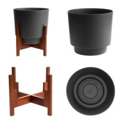 Brand new 🧨 Hopson Planter with Wood Stand - Bloem Green 😉