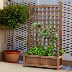 Cheapest ⭐ Costway 2 PCS Solid Wood Planter Box with Trellis Weather-Resistant 25"x11"x48" 🎉 -Planters Sales Store unnamed file 2264