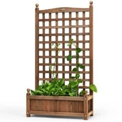 Cheapest ⭐ Costway 2 PCS Solid Wood Planter Box with Trellis Weather-Resistant 25"x11"x48" 🎉 -Planters Sales Store unnamed file 2269