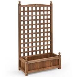 Cheapest ⭐ Costway 2 PCS Solid Wood Planter Box with Trellis Weather-Resistant 25"x11"x48" 🎉 -Planters Sales Store unnamed file 2270
