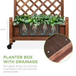 Discount 🎁 Best Choice Products 48in Mobile Wood Planter Box & Diamond Lattice Trellis, w/ Drainage Holes, Optional Wheels - Walnut ⌛ -Planters Sales Store unnamed file 2276