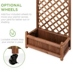 Discount 🎁 Best Choice Products 48in Mobile Wood Planter Box & Diamond Lattice Trellis, w/ Drainage Holes, Optional Wheels - Walnut ⌛ -Planters Sales Store unnamed file 2277