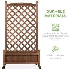 Discount 🎁 Best Choice Products 48in Mobile Wood Planter Box & Diamond Lattice Trellis, w/ Drainage Holes, Optional Wheels - Walnut ⌛ -Planters Sales Store unnamed file 2278