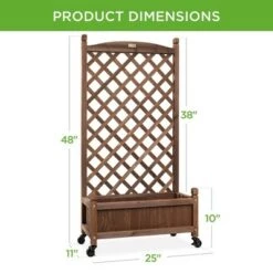Discount 🎁 Best Choice Products 48in Mobile Wood Planter Box & Diamond Lattice Trellis, w/ Drainage Holes, Optional Wheels - Walnut ⌛ -Planters Sales Store unnamed file 2280