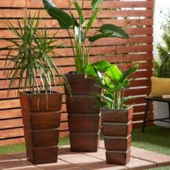 Flash Sale 😍 Olivia & May Set of 3 Contemporary Rectangular Iron Planters Brown - Olivia & May 👍