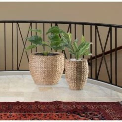Best Pirce 🧨 Vintiquewise Water Hyacinth Round Floor Planter with Metal Pot 🤩