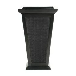 Flash Sale 👏 FCMP Outdoor MOD-WP3000-BLK-2 24-Inch Self Watering Freestanding Pedestal Home Wicker Planter Set of 2, Black ✨