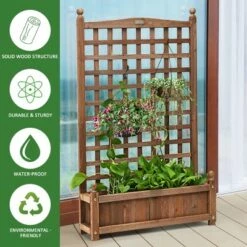 Buy 🌟 Costway Solid Wood Planter Box with Trellis Weather-Resistant Outdoor 25''x11''x48'' 🛒 -Planters Sales Store unnamed file 2327