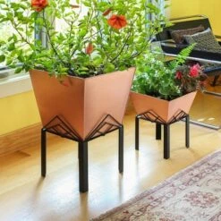 Cheap 💯 23"Hx16.25"W Indoor/Outdoor Square Copper Plated Galvanized Steel Flower Box with Black Wrought Iron Plant Stand - ACHLA Designs 👍 -Planters Sales Store unnamed file 2398